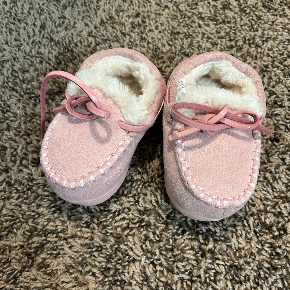 Cozy Pink Kids Moccasin Shoes